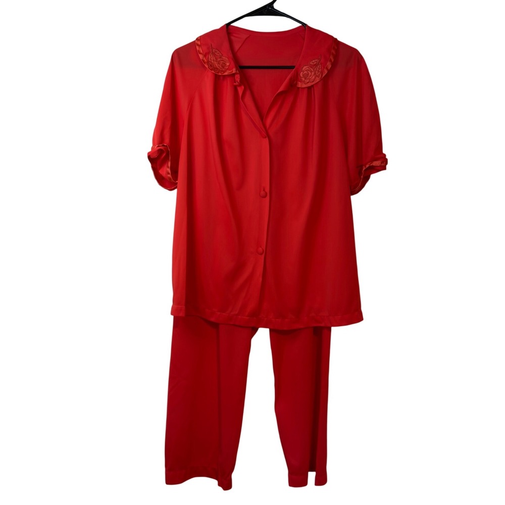 Vintage Gossard Artemis 60s 70s 2 Piece Nylon Pajama Set Size S Red Romantic